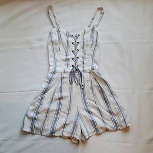 Hollister White and Blue Striped Romper XS